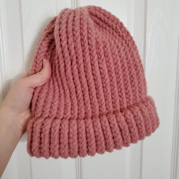 Accessories - Never worn, handmade knit ribbed pink beanie hat